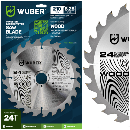 Karbido pjūklo diskas medienai 210x30mm 24T W00728