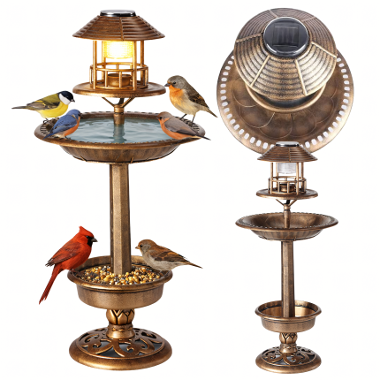 Sodo lempa, dekoratyvinė saulės energija varoma, LED paukščių lesyklėlė, girdykla sodui