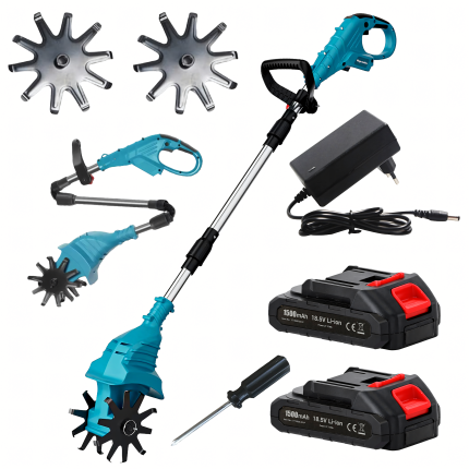 Sulankstomas belaidis sodo kultivatorius, 2 baterijos