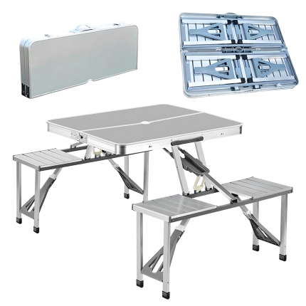 Sulankstomas aliuminio kelioninis stalas su suolais