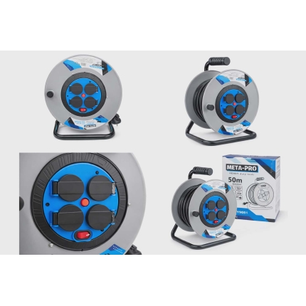Prailgintuvas ant ritės 50m META-PRO | 4 lizdai | 3x2.5mm | kabelio ritė