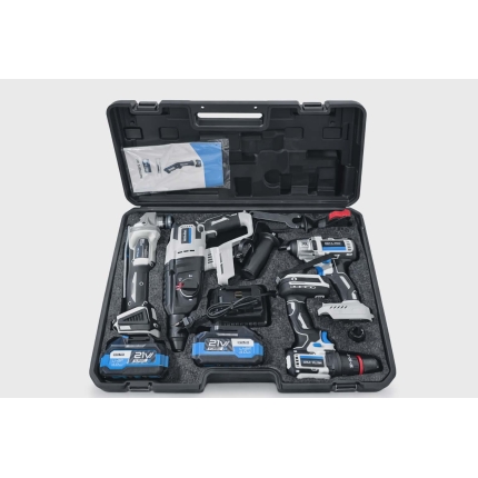 Akumuliatorinių įrankių rinkinys META-PRO 21V (4 įrankiai, 2 baterijos)