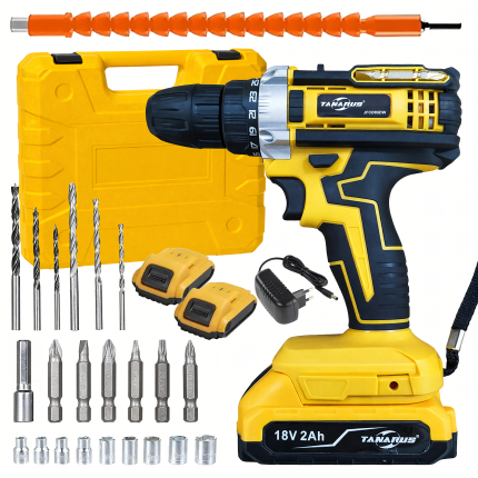 Akumuliatorinių gręžtuvų, atsuktuvų dėklas, 2 x 18 V, 2 Ah, LED, + priedai