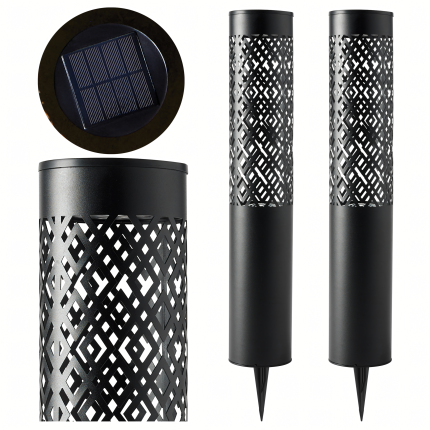 Saulės energija varomas sodo šviestuvas, stulpas, 71 cm, dekoratyvinis žibintas, 2 vnt.